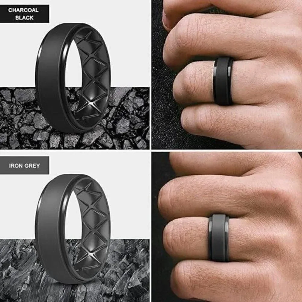 Ergonomic Breathable Men's Silicon Bands/Rings - Set of 4 - Size 11.5